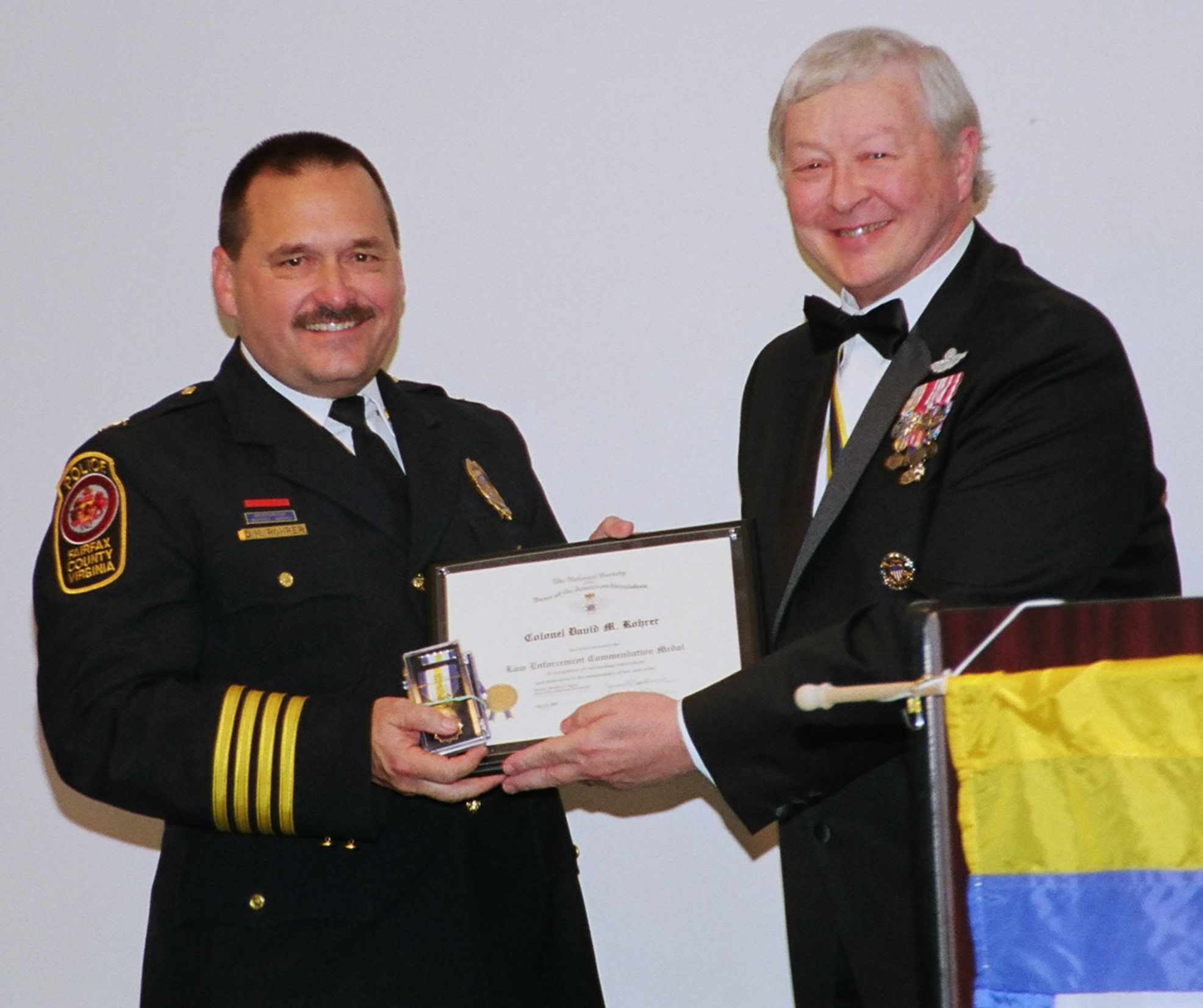 Fairfax County Police Chief Col. David M. Rohrer Receiving his award from President Speelman