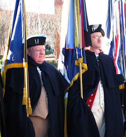 Larry McKinley and Darrin Schmidt marching to the Col. Daniel Morgan Monument.