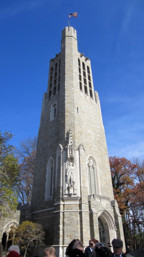 Attendees assemble before the Carillon Tower at Washington Memorial Chapel on November 9, 2014
