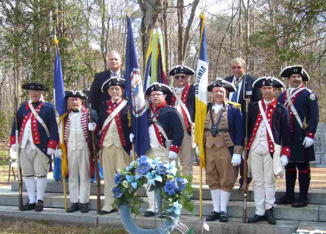 Larry McKinley represents Fairfax Resolves in a picture of the VASSAR Colorguard at Guilford Courthouse.